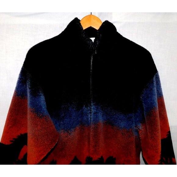 VTG 90s Unisex Adult XL Full Zip Plush Fleece Jacket Sunset running Wild Horses - Picture 2 of 7